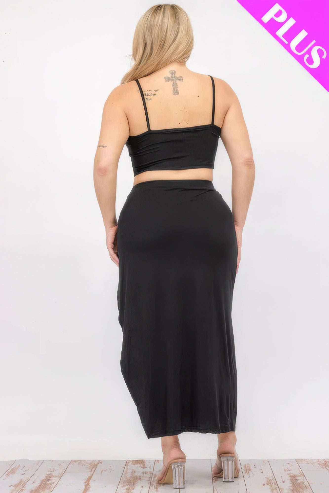 Plus Size Crop Cami & Split Thigh Maxi Skirt Set - AV Fashion’s