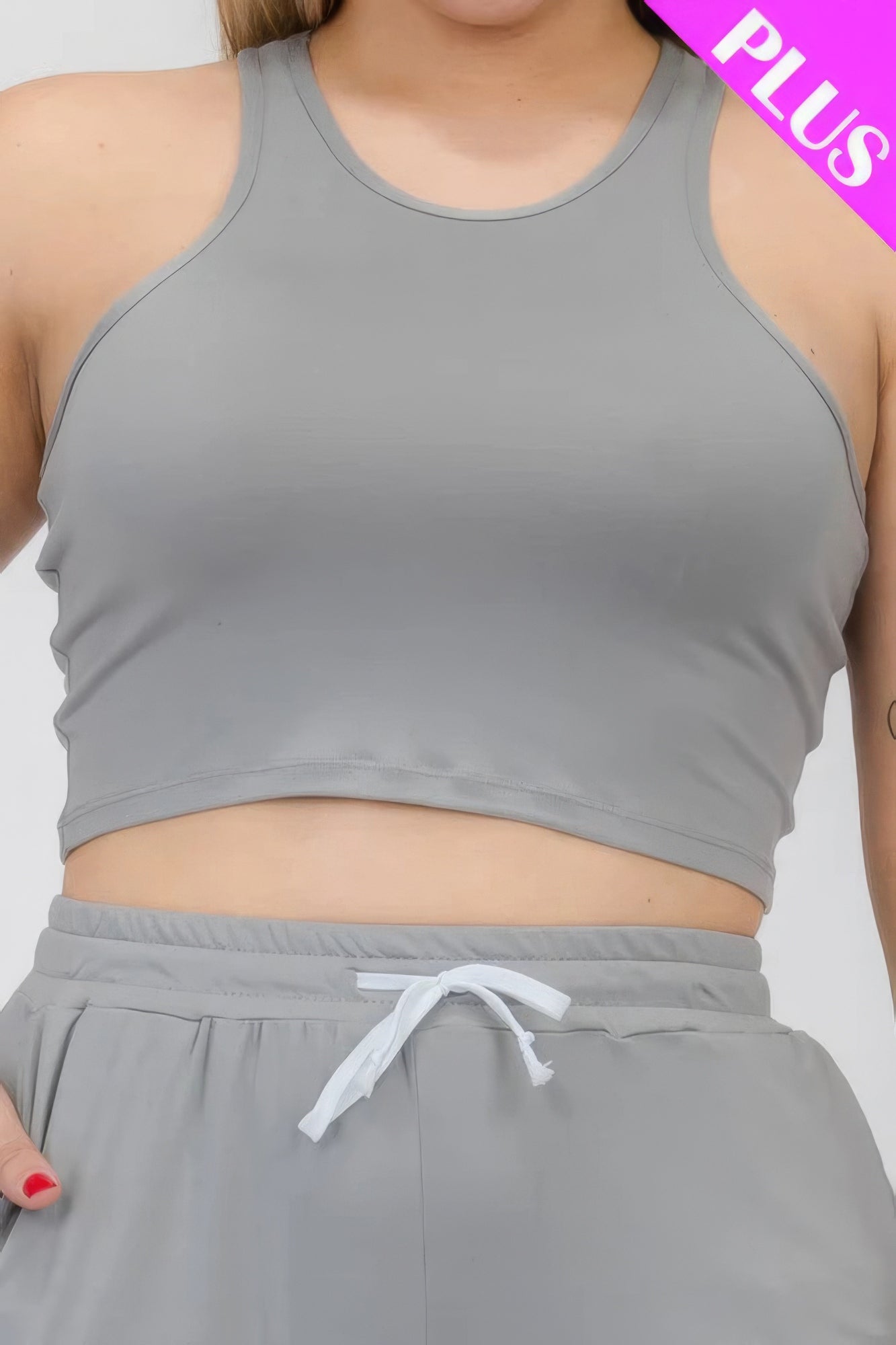 Plus Size Crop Tank Top & Ruched Pants Set - AV Fashion’s