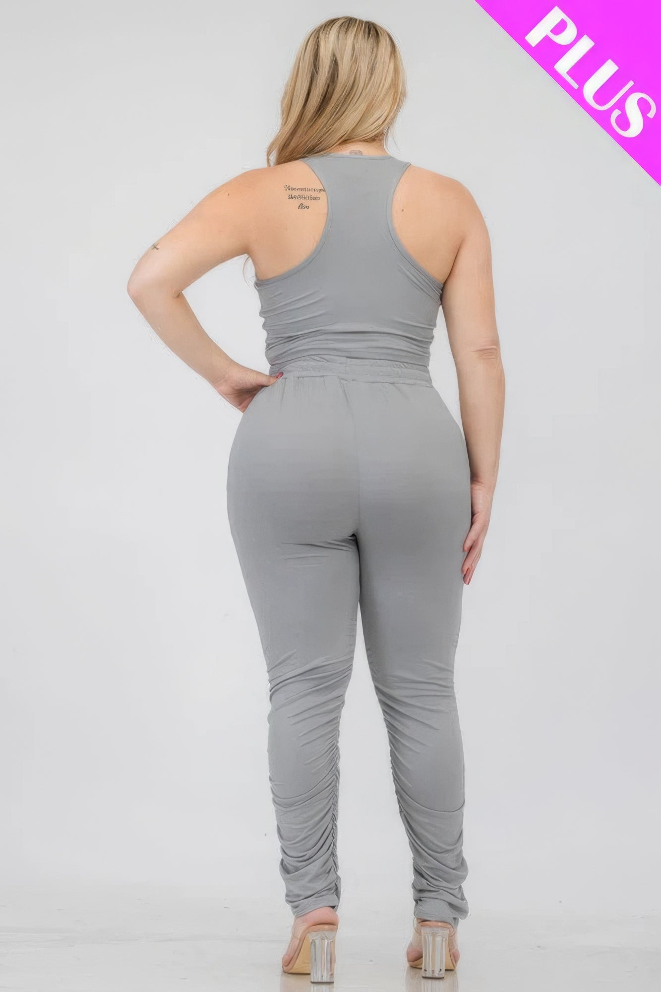 Plus Size Crop Tank Top & Ruched Pants Set - AV Fashion’s