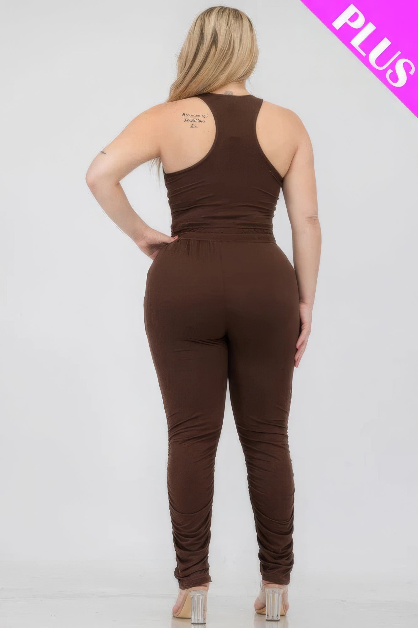 Plus Size Crop Tank Top & Ruched Pants Set - AV Fashion’s