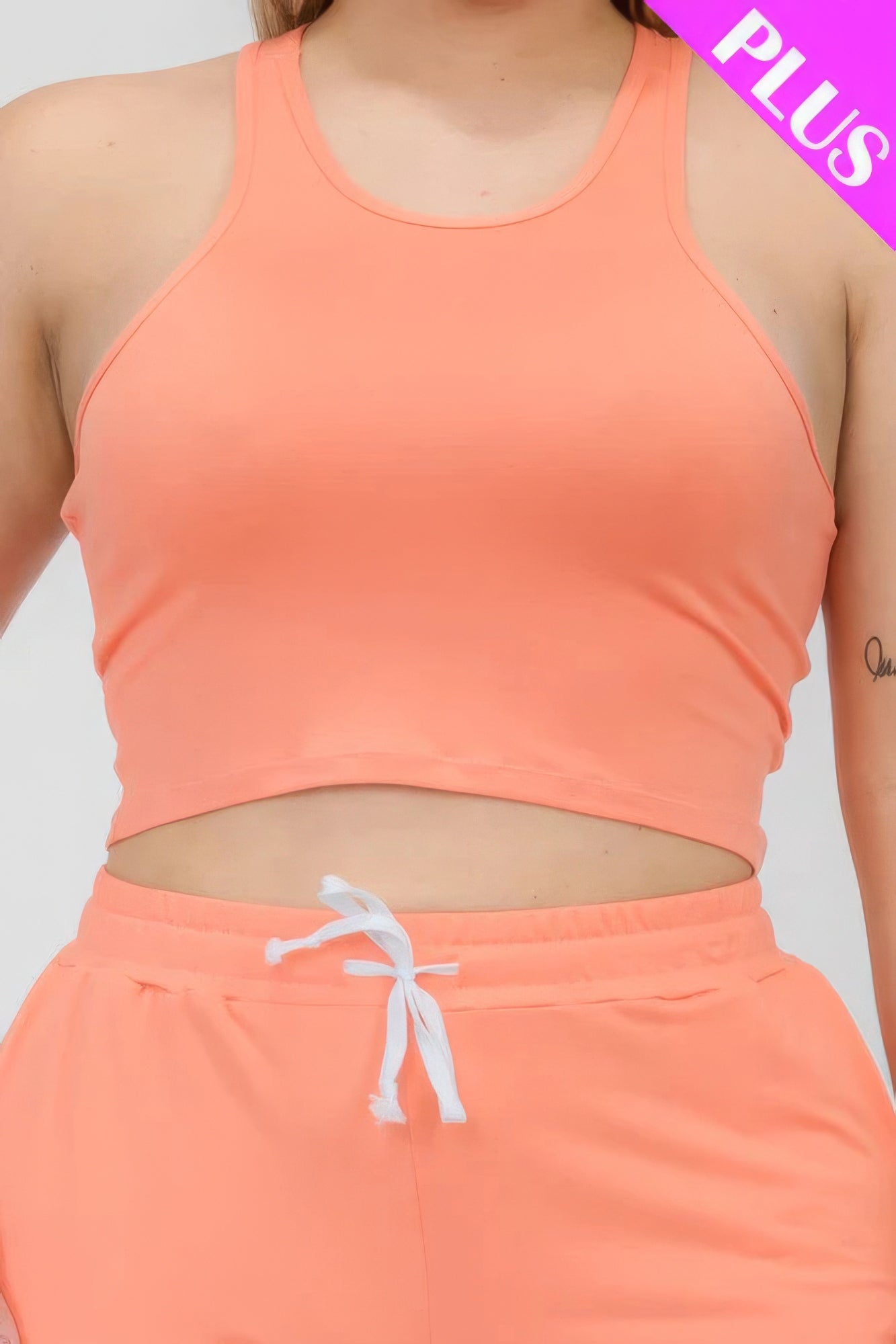 Plus Size Crop Tank Top & Ruched Pants Set - AV Fashion’s