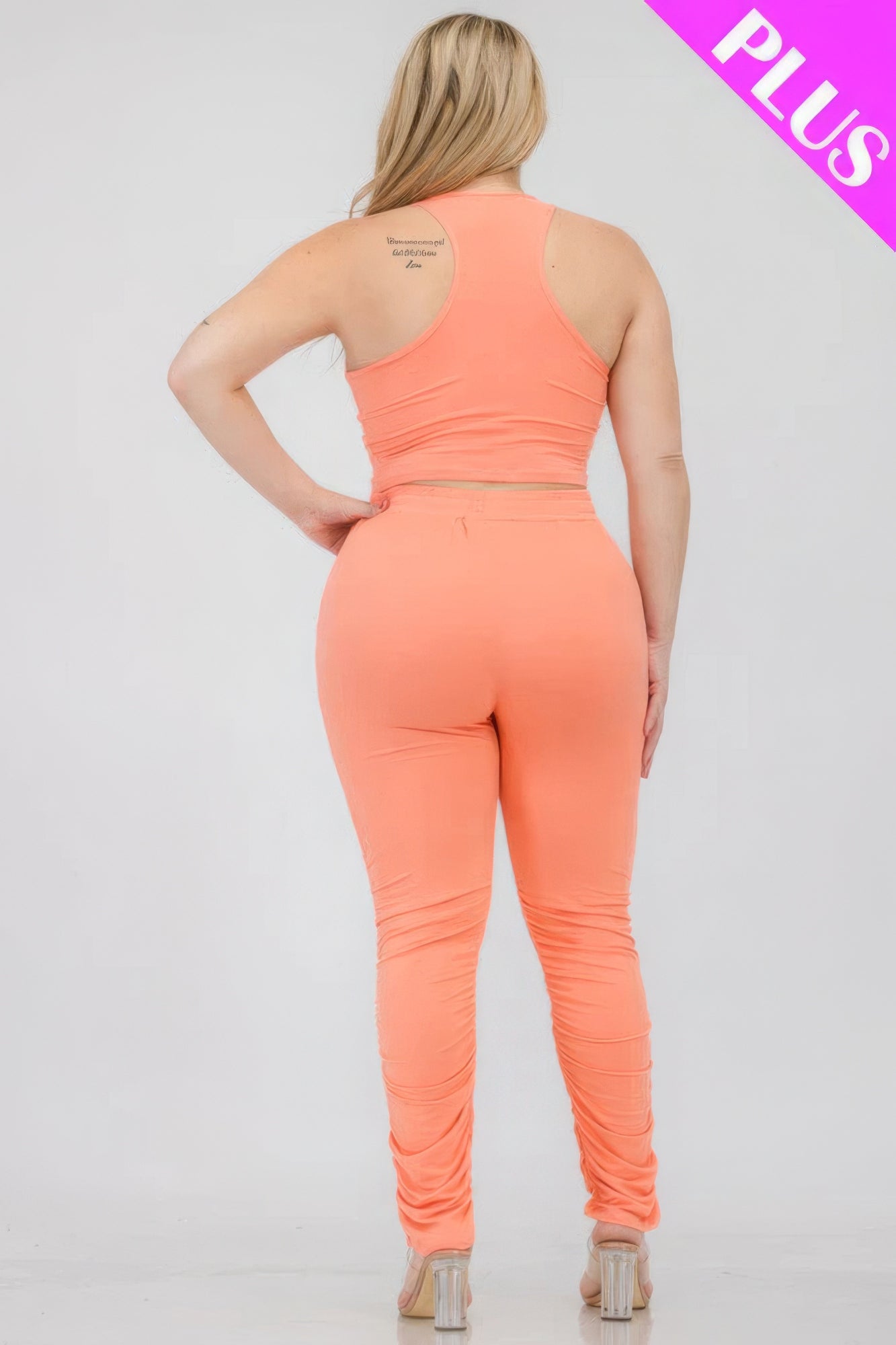 Plus Size Crop Tank Top & Ruched Pants Set - AV Fashion’s