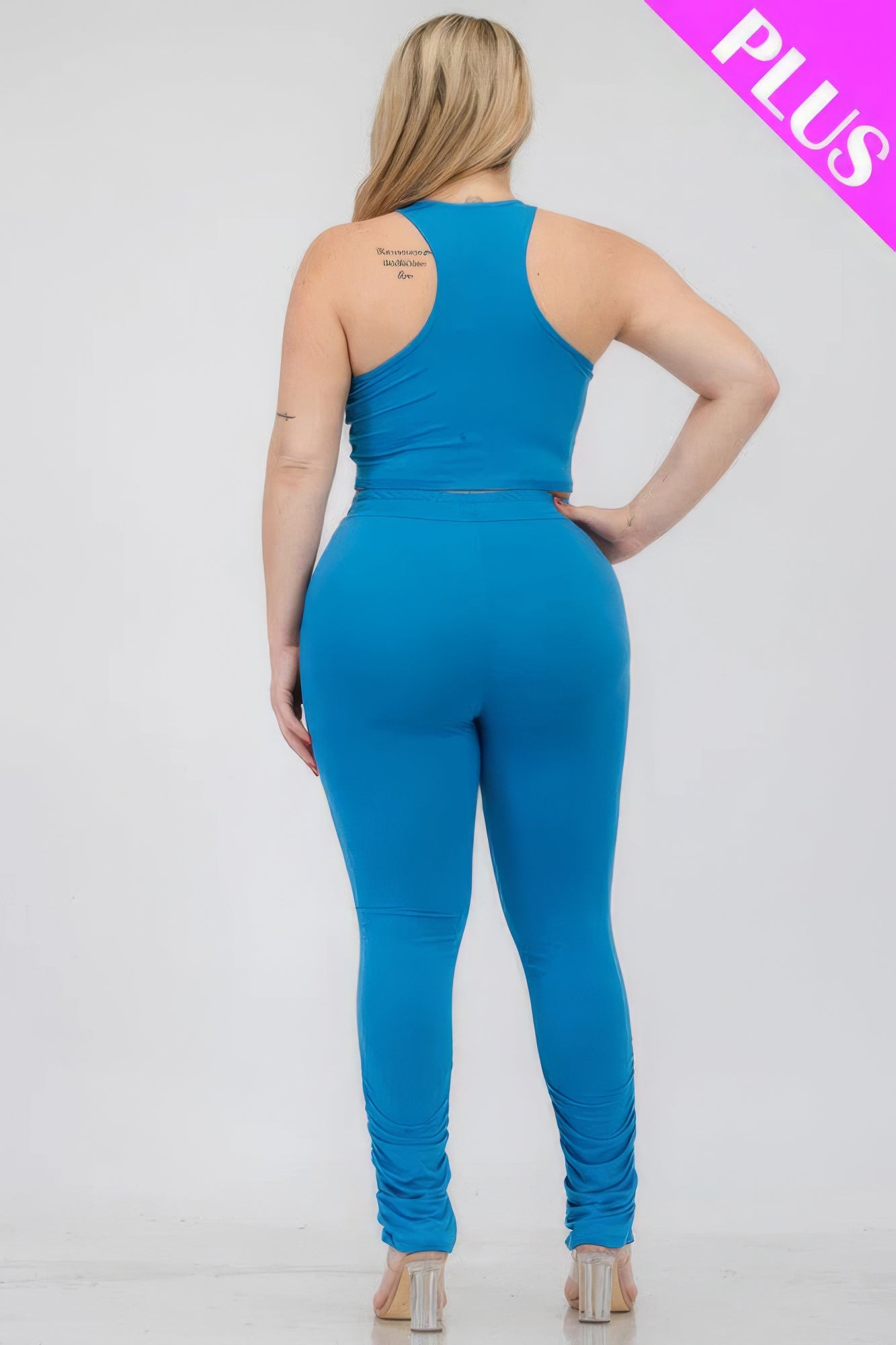 Plus Size Crop Tank Top & Ruched Pants Set - AV Fashion’s