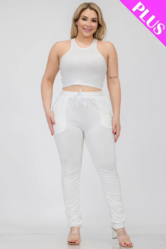 Plus Size Crop Tank Top & Ruched Pants Set - AV Fashion’s