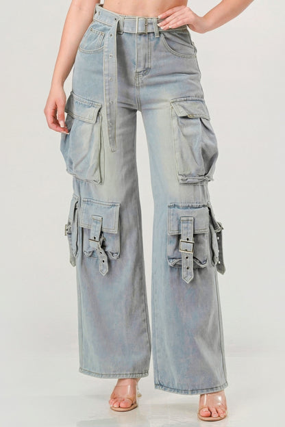 Belted Denim Cargo Jean - AV Fashion’s