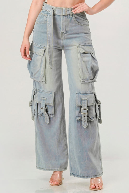 Belted Denim Cargo Jean - AV Fashion’s