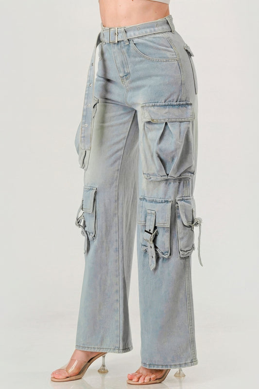 Belted Denim Cargo Jean - AV Fashion’s