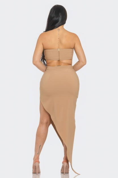Front Eyelet Buckle Belt Top And Skirt Set - AV Fashion’s