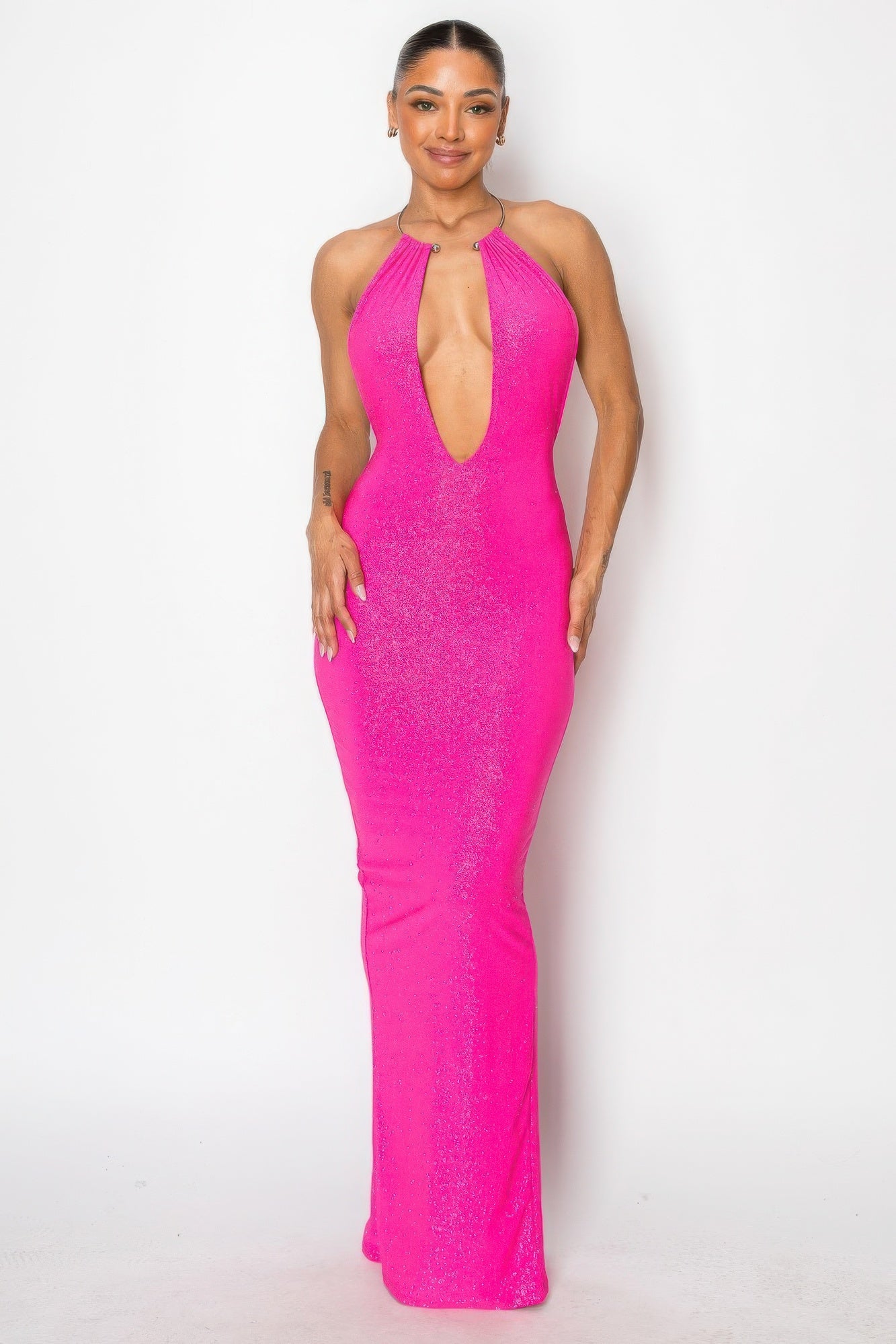 Halter Necklace Trim Long Dress - AV Fashion’s