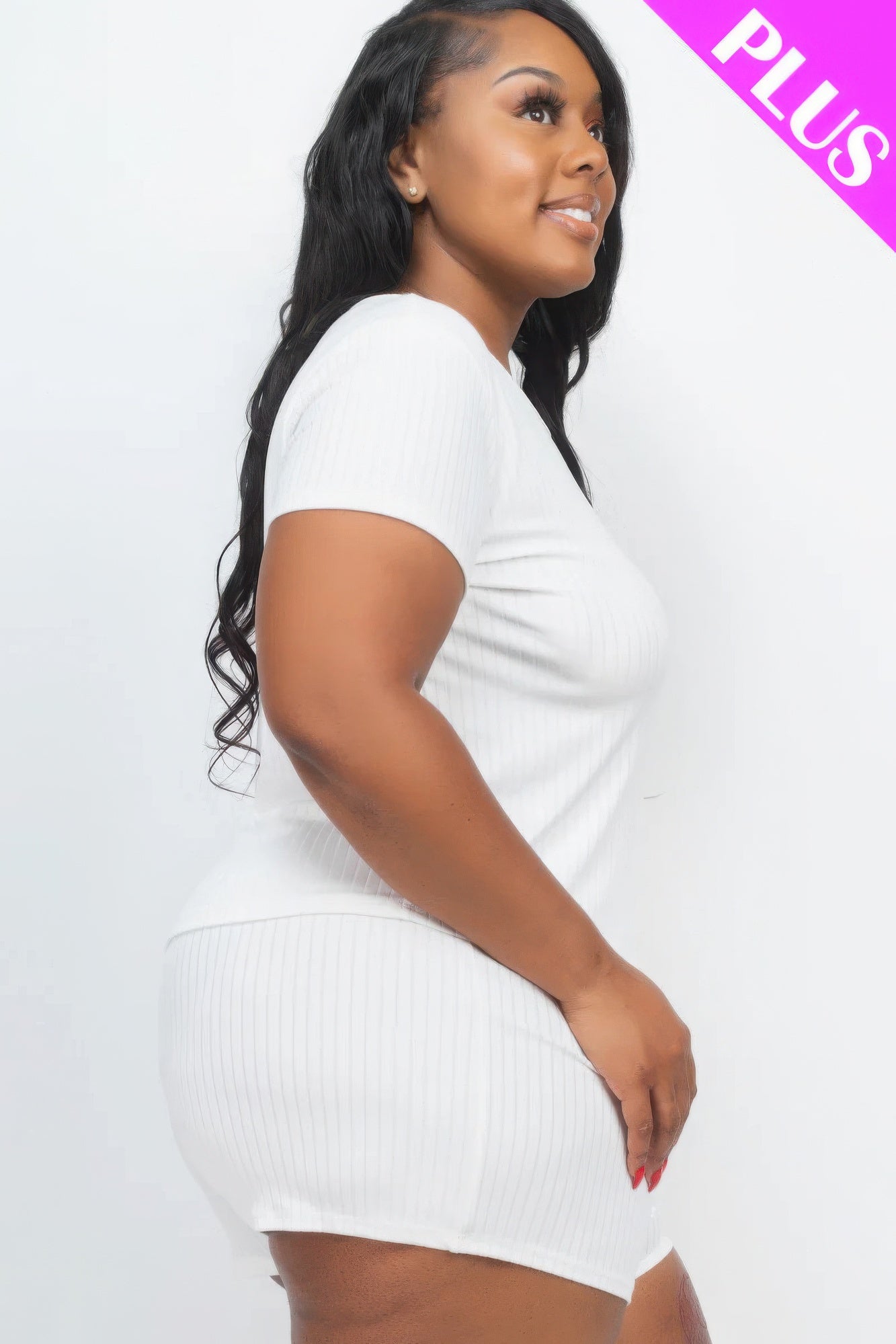 Plus Size Ribbed Short Sleeve Top&shorts Set - AV Fashion’s