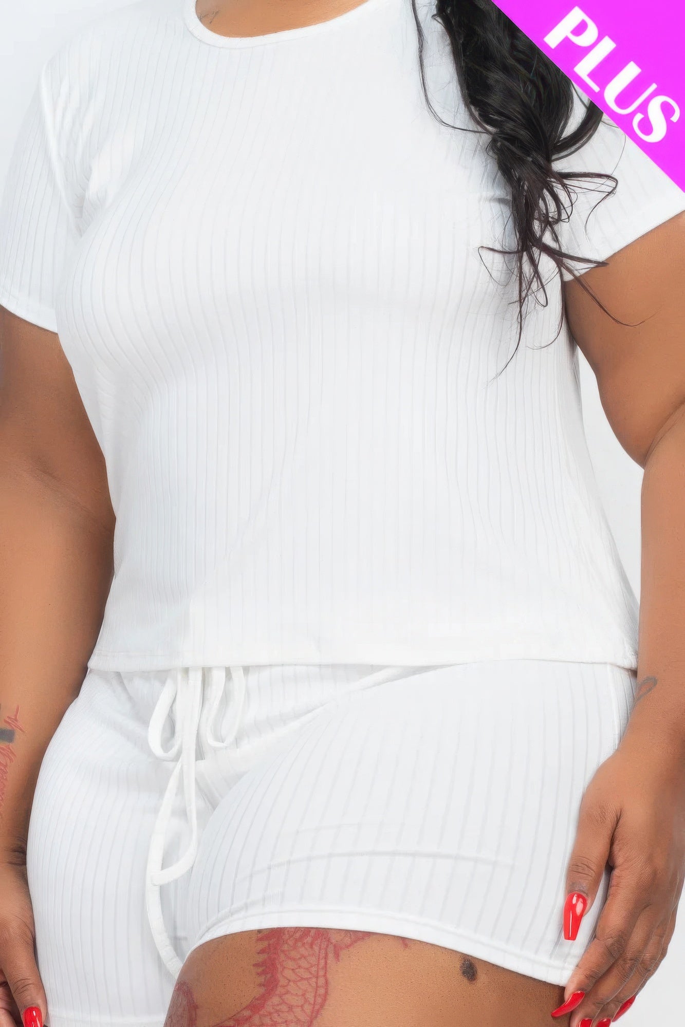 Plus Size Ribbed Short Sleeve Top&shorts Set - AV Fashion’s