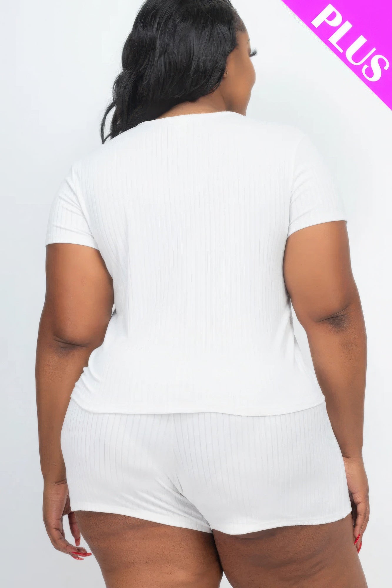 Plus Size Ribbed Short Sleeve Top&shorts Set - AV Fashion’s