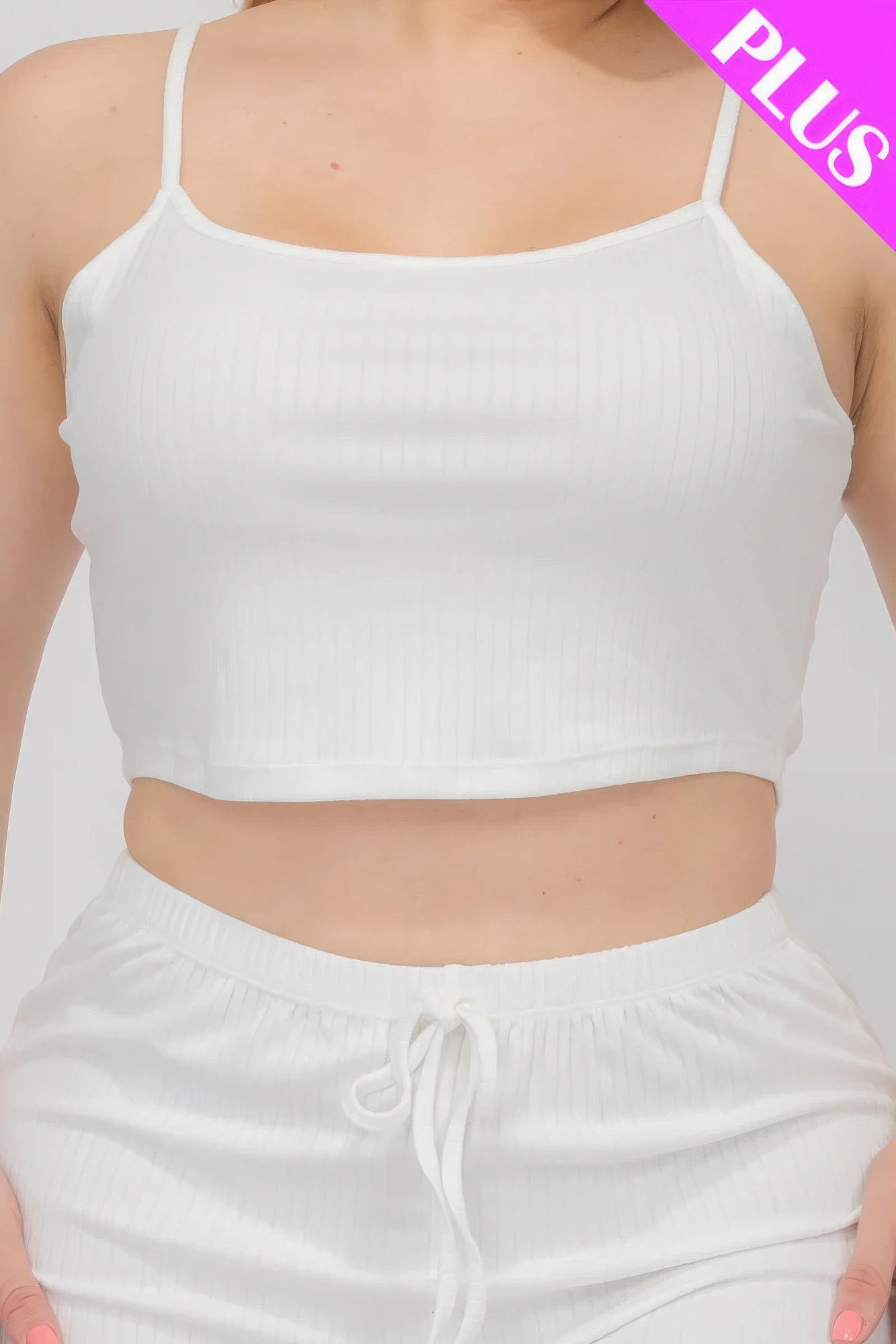 Plus Size Solid Ribbed Cami Top And Shorts Set - AV Fashion’s