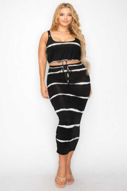 Plus sleeveless tie dye stripe 2 piece skirt set - AV Fashion’s