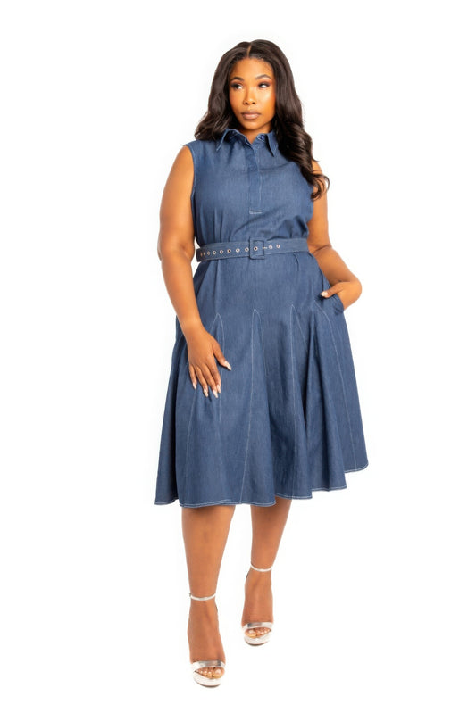 Contrast stitch washed denim shirt dress with belt - AV Fashion’s