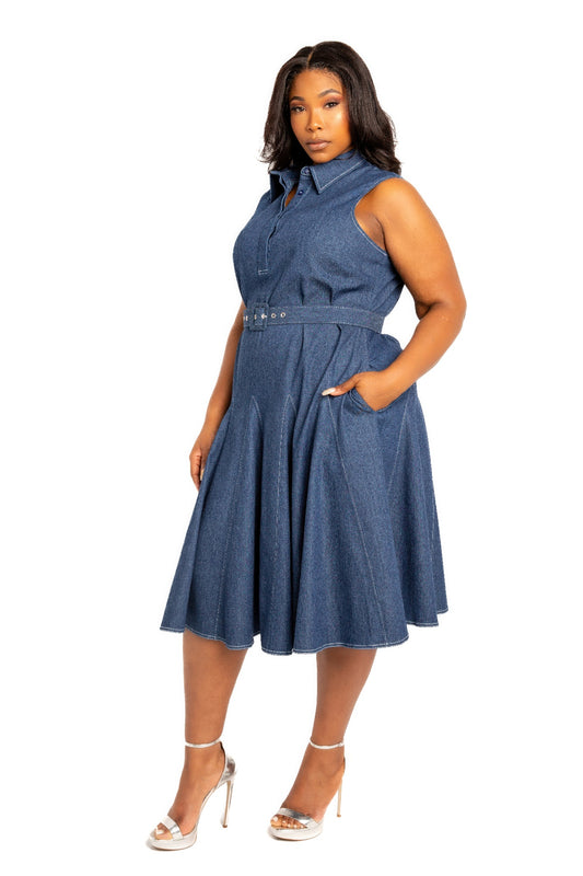 Contrast stitch washed denim shirt dress with belt - AV Fashion’s