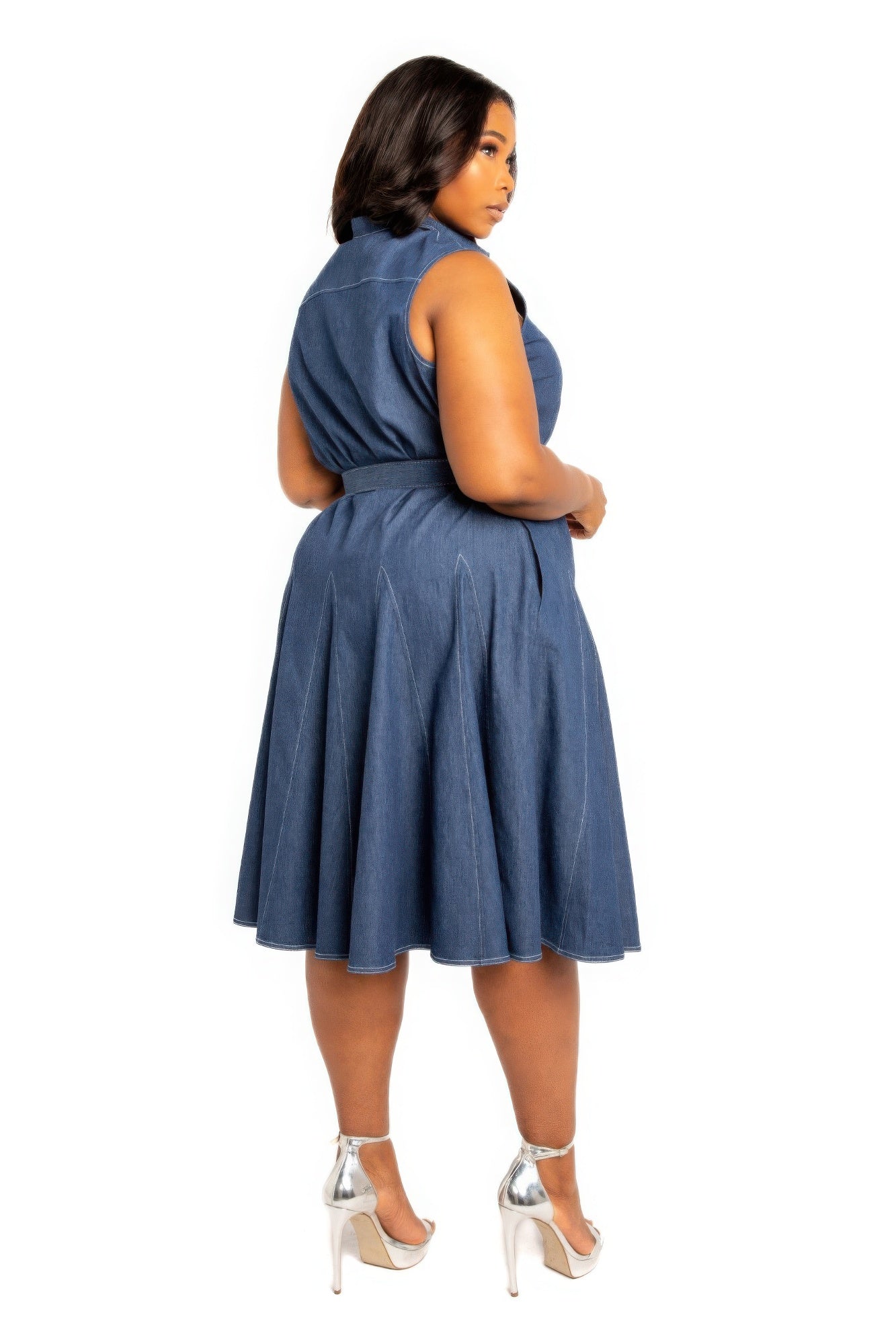 Contrast stitch washed denim shirt dress with belt - AV Fashion’s