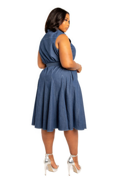 Contrast stitch washed denim shirt dress with belt - AV Fashion’s