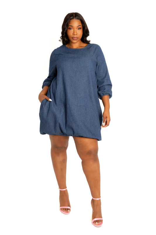 Washed denim bubbled dress - AV Fashion’s