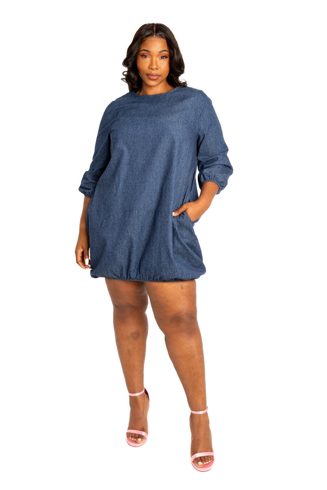 Washed denim bubbled dress - AV Fashion’s