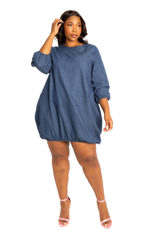 Washed denim bubbled dress - AV Fashion’s
