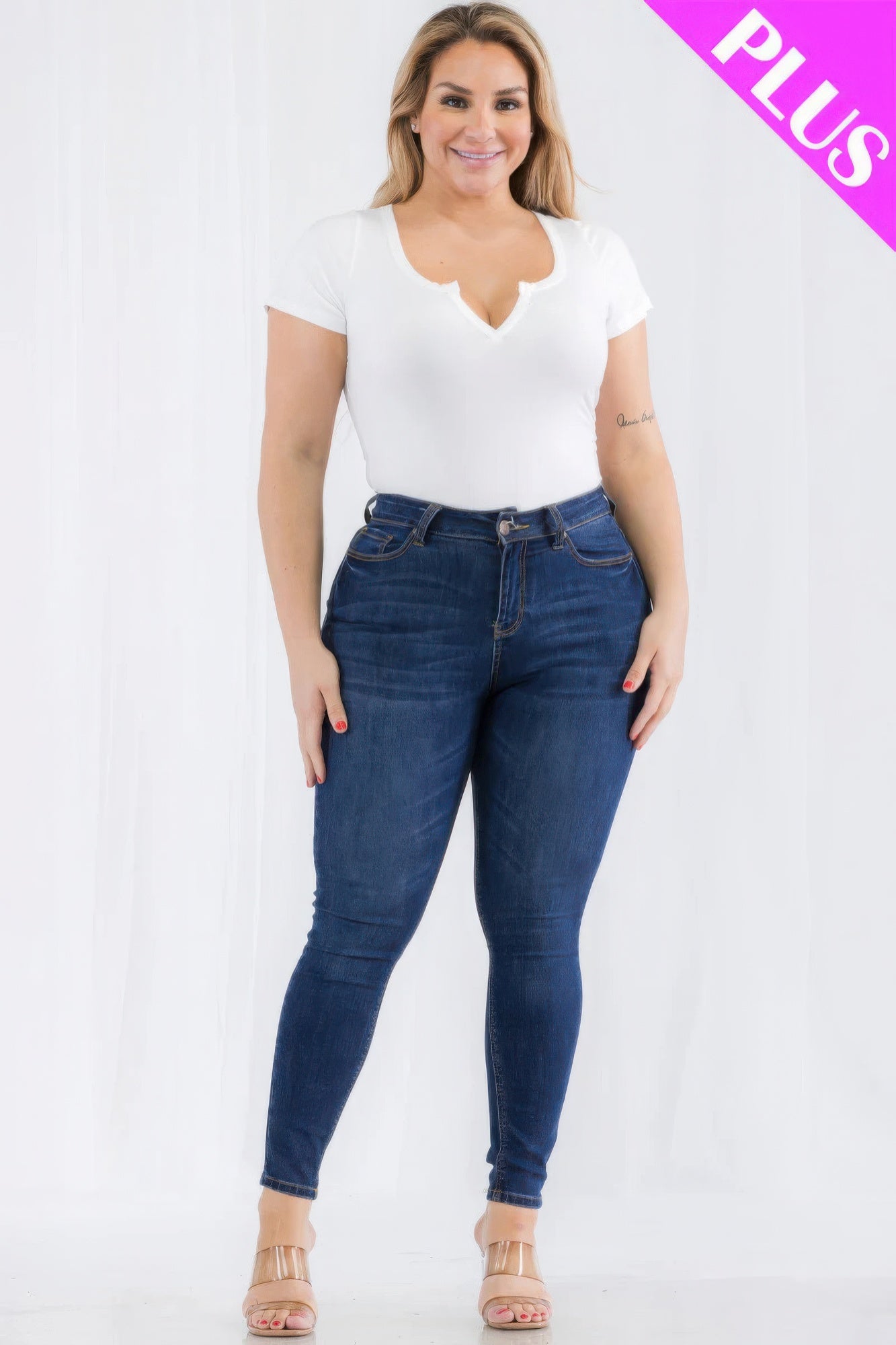Plus Size Casual Split Neck Solid Short Sleeve Bodysuit - AV Fashion’s