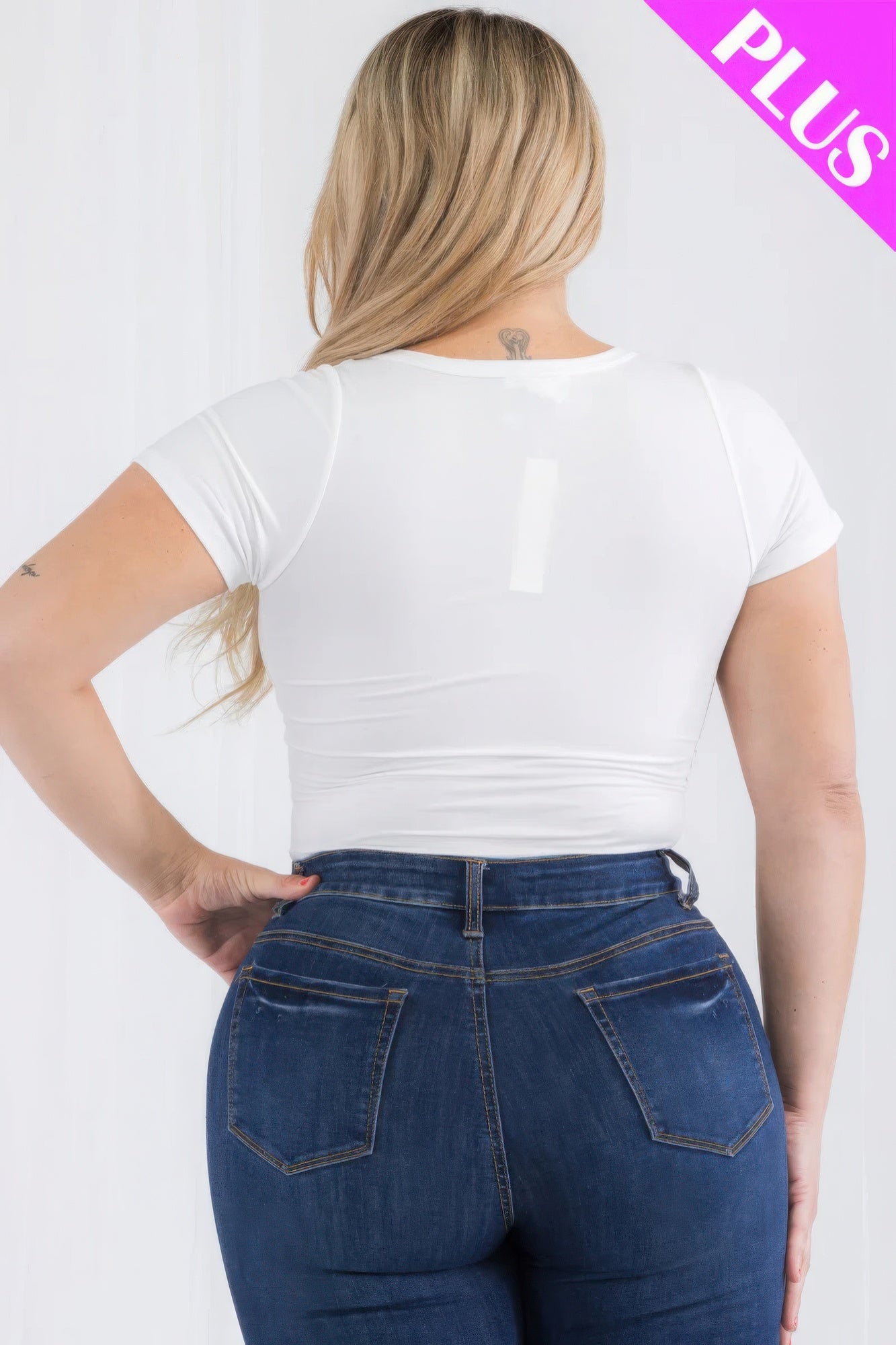 Plus Size Casual Split Neck Solid Short Sleeve Bodysuit - AV Fashion’s