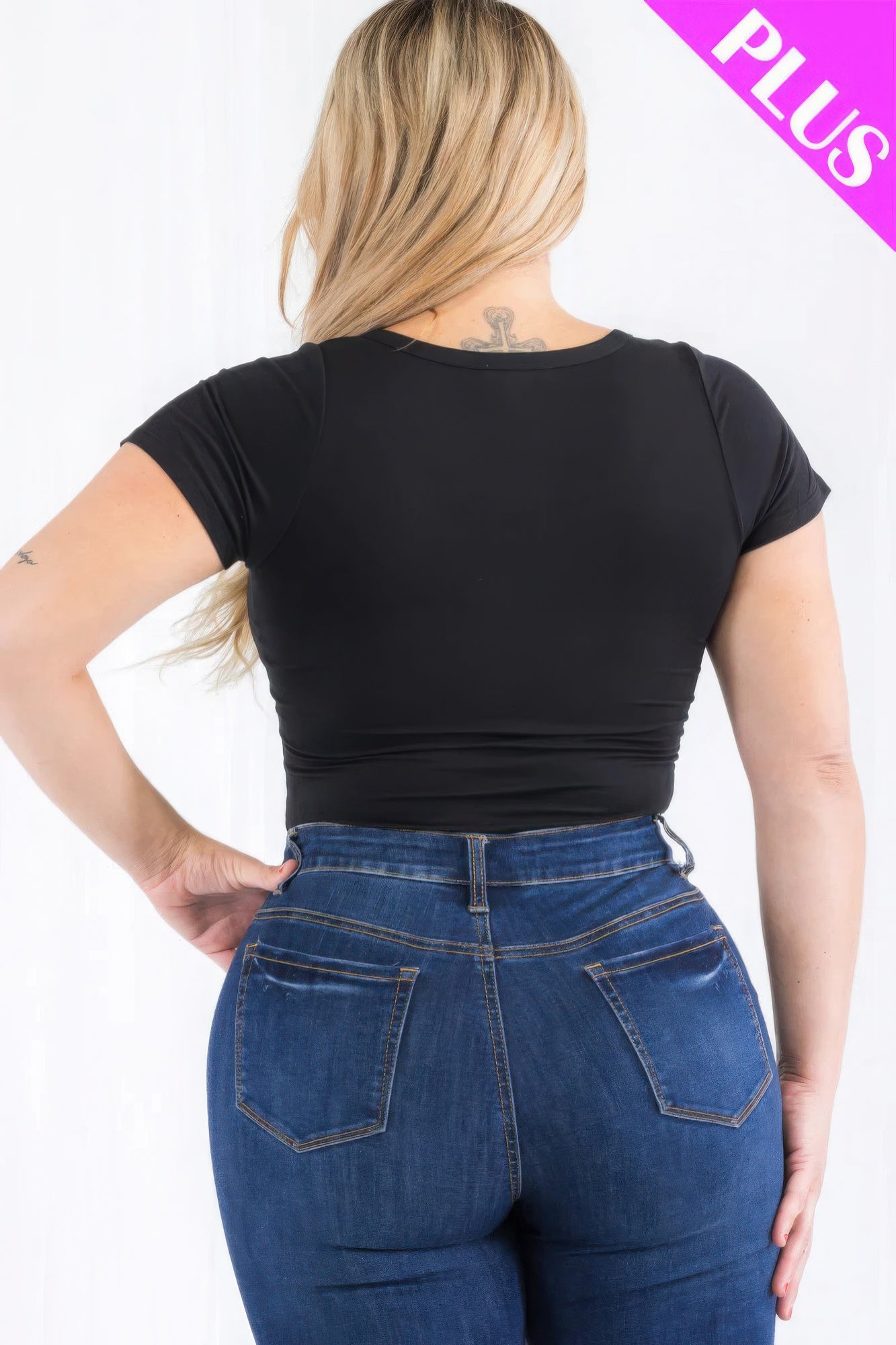 Plus Size Casual Split Neck Solid Short Sleeve Bodysuit - AV Fashion’s