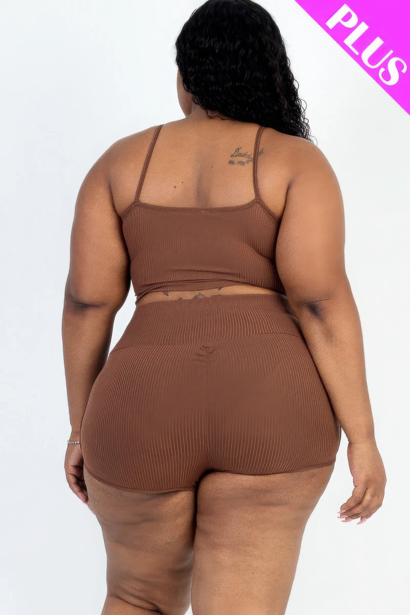 Plus Size Ribbed Cami Crop Top & Ruched Shorts Set - AV Fashion’s