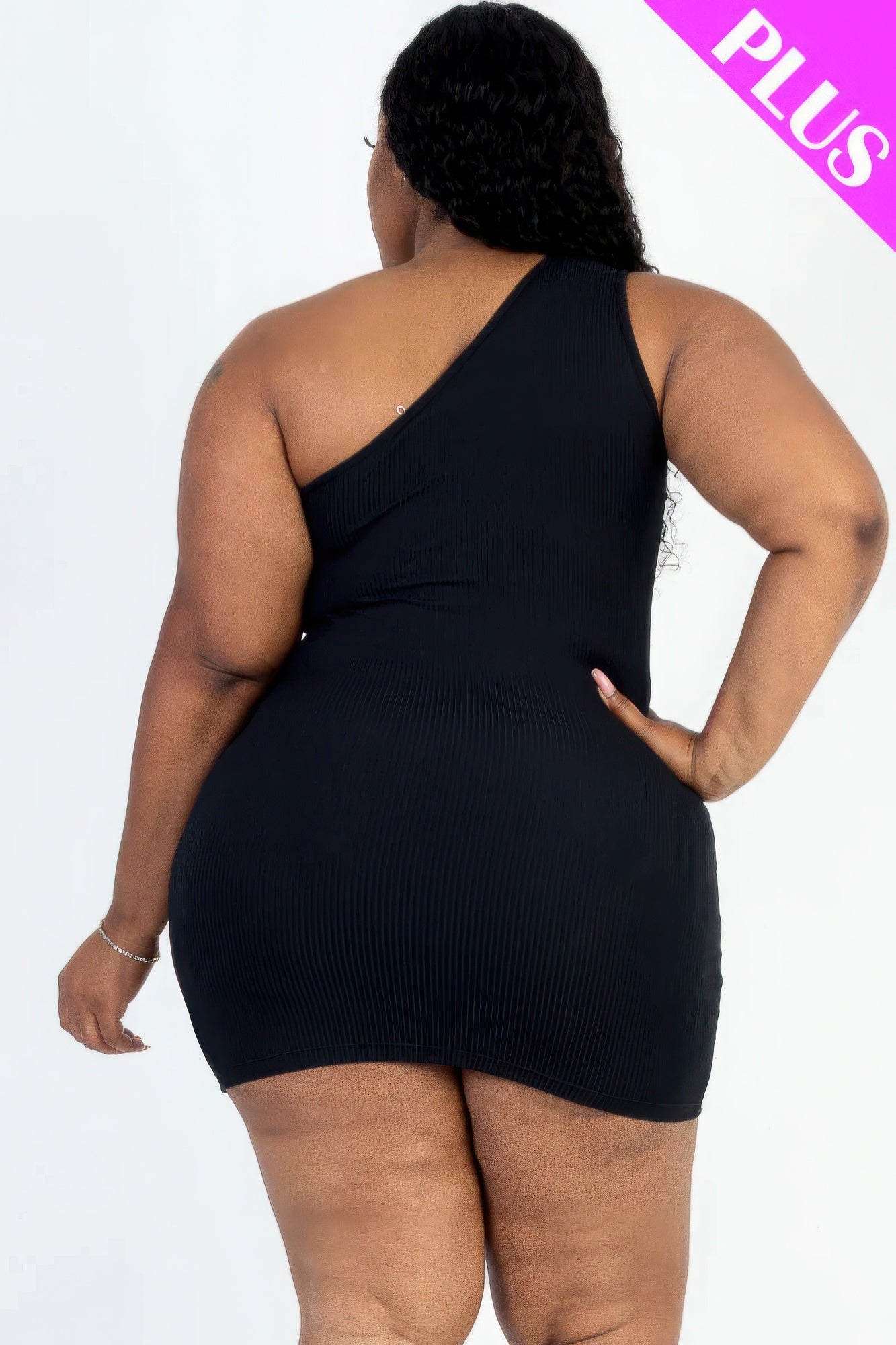 Plus Size Ribbed One Shoulder Cutout Front Casual Mini Bodycon Dress - AV Fashion’s