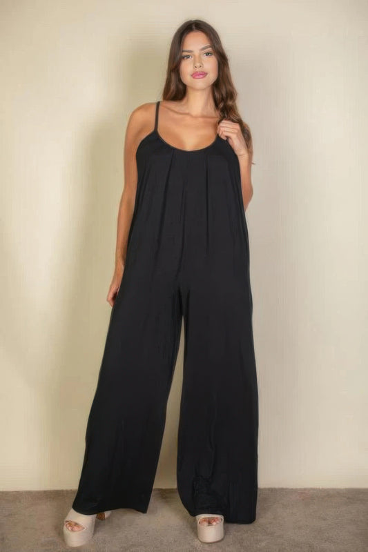 Plus spaghetti strap solid wide jumpsuit - AV Fashion’s