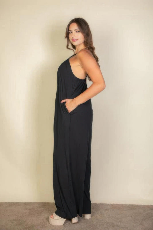 Plus spaghetti strap solid wide jumpsuit - AV Fashion’s