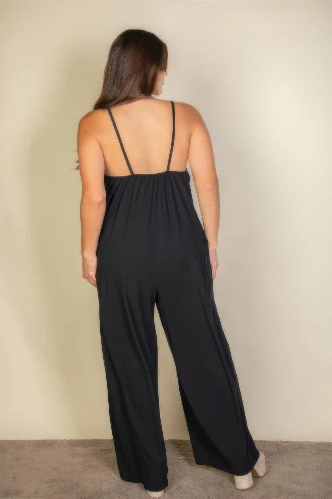Plus spaghetti strap solid wide jumpsuit - AV Fashion’s