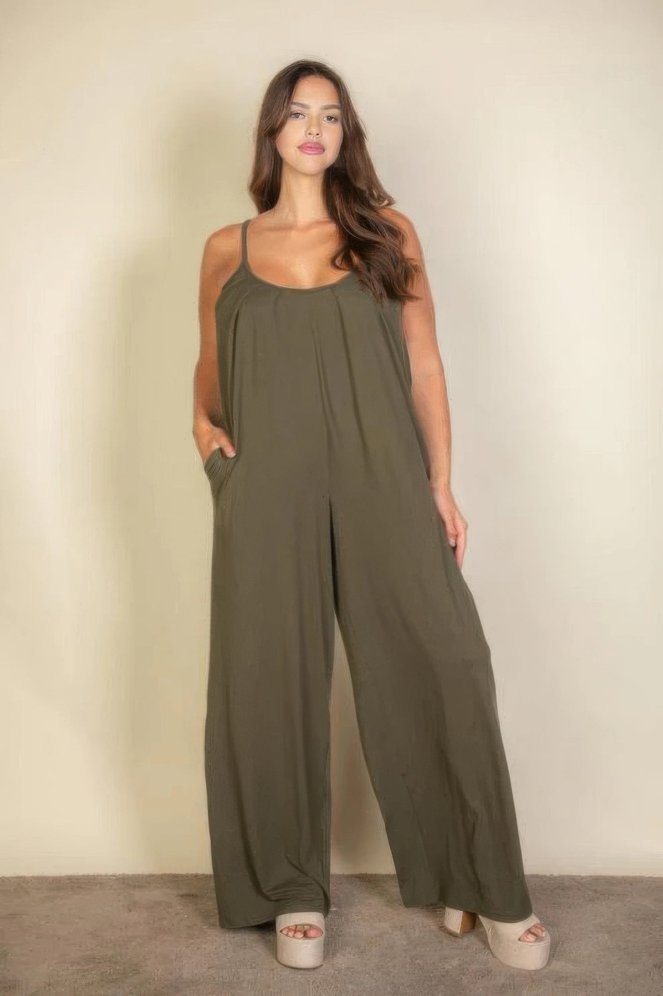 Plus spaghetti strap solid wide jumpsuit - AV Fashion’s