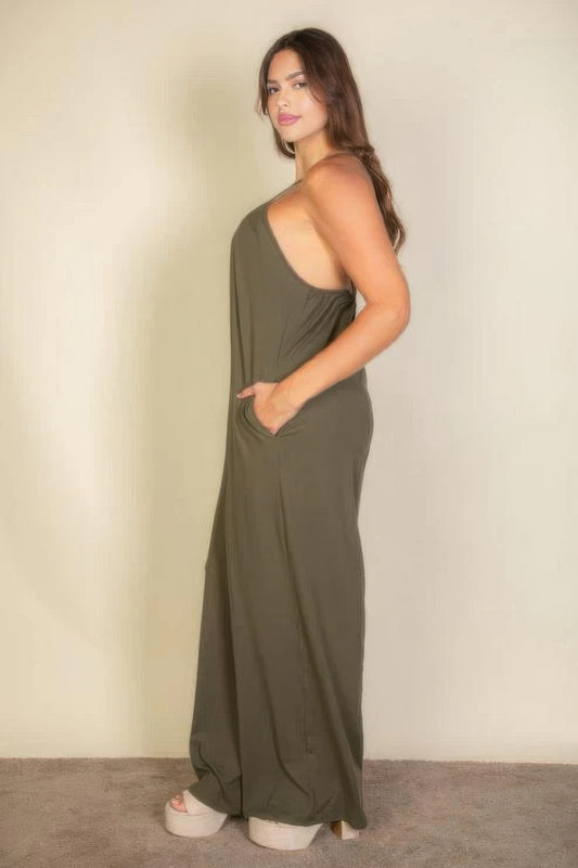 Plus spaghetti strap solid wide jumpsuit - AV Fashion’s