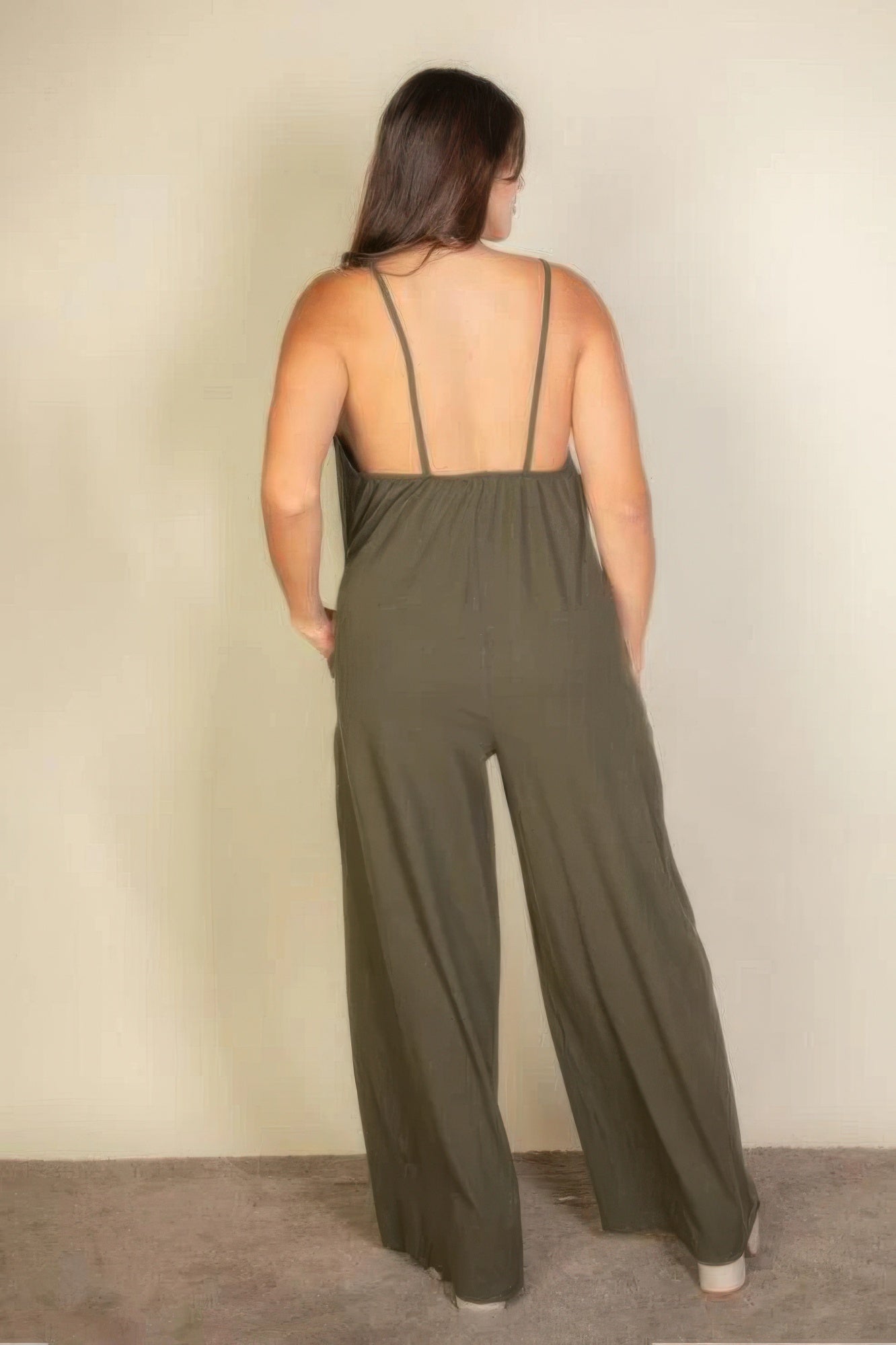 Plus spaghetti strap solid wide jumpsuit - AV Fashion’s