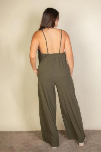 Plus spaghetti strap solid wide jumpsuit - AV Fashion’s