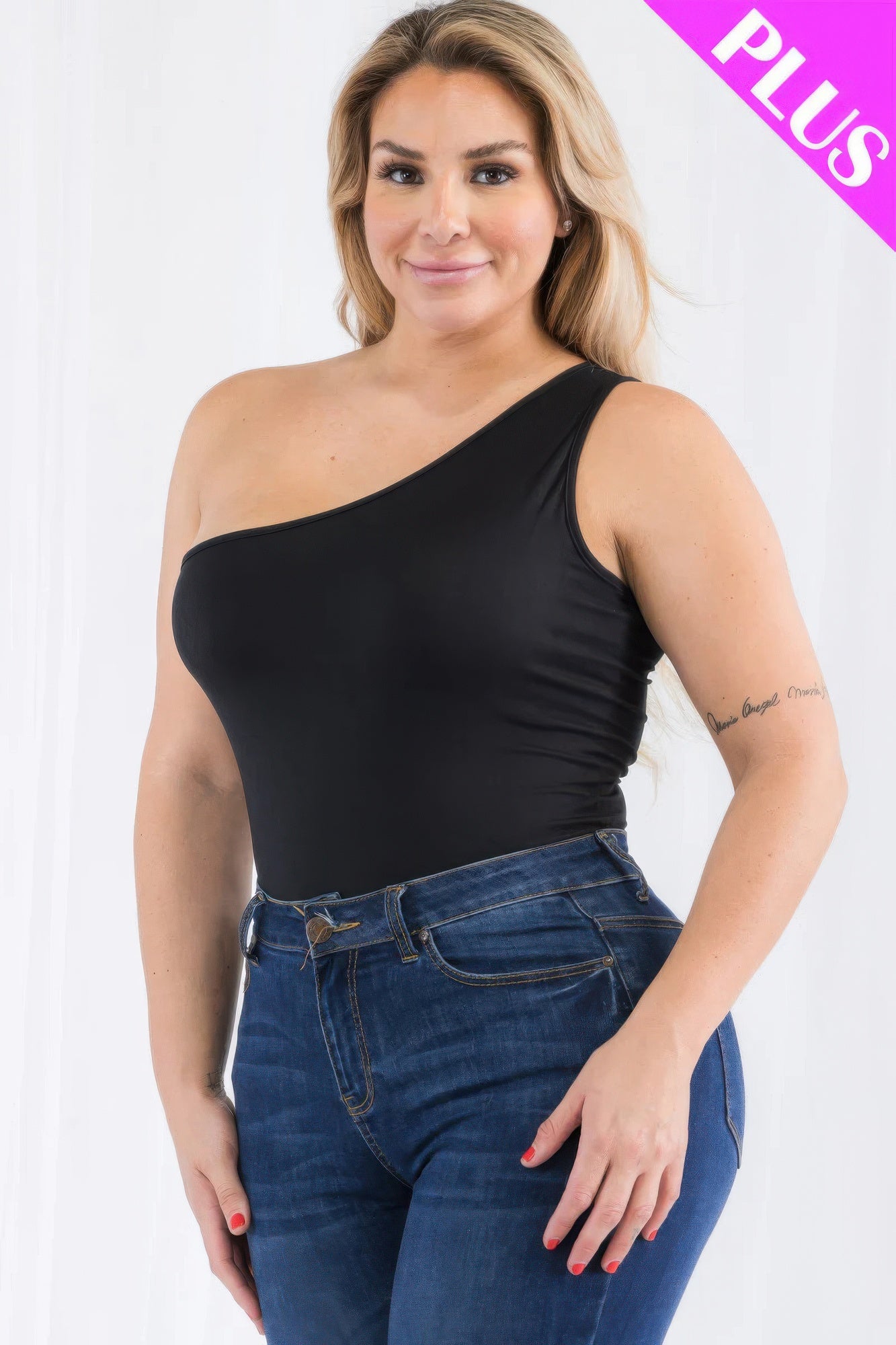 Plus size one shoulder solid casual bodysuit - AV Fashion’s
