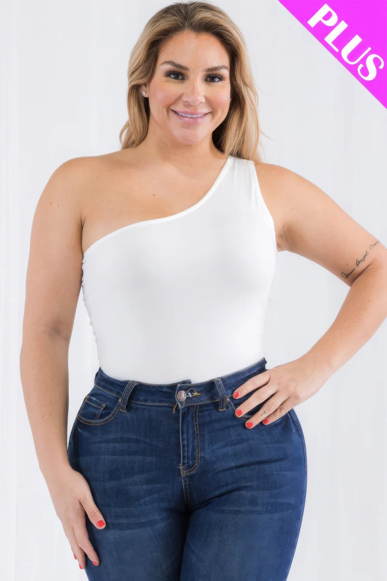 Plus size one shoulder solid casual bodysuit - AV Fashion’s