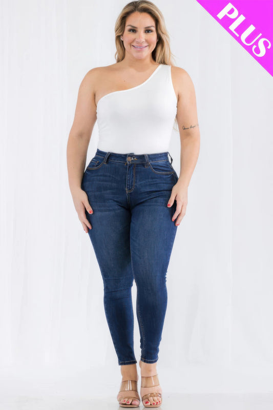 Plus size one shoulder solid casual bodysuit - AV Fashion’s