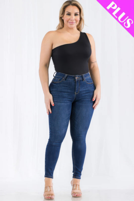 Plus size one shoulder solid casual bodysuit - AV Fashion’s