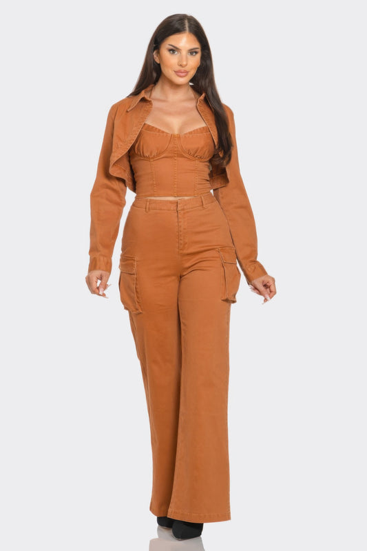 Crop Jacket 3pcs Set - AV Fashion’s