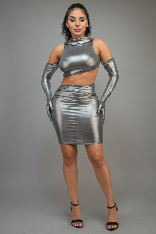 Short Dress With Gloves & Hoodie - AV Fashion’s
