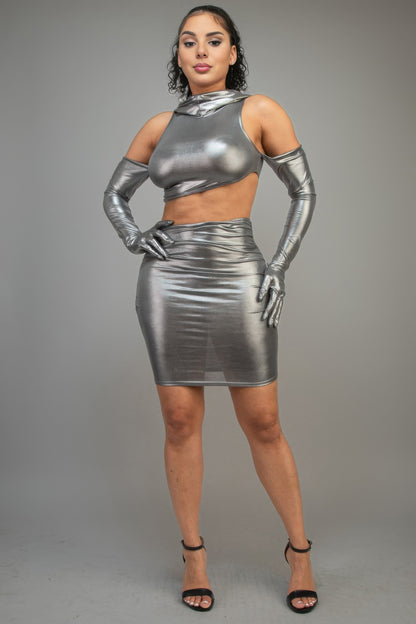 Short Dress With Gloves & Hoodie - AV Fashion’s