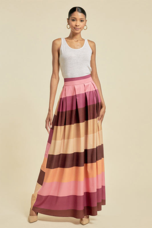 Color Block Maxi Skirt With Pockets - AV Fashion’s