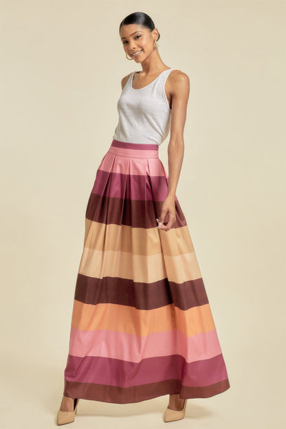 Color Block Maxi Skirt With Pockets - AV Fashion’s