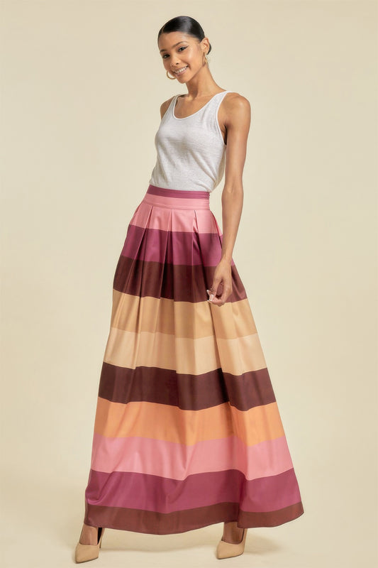 Color Block Maxi Skirt With Pockets - AV Fashion’s
