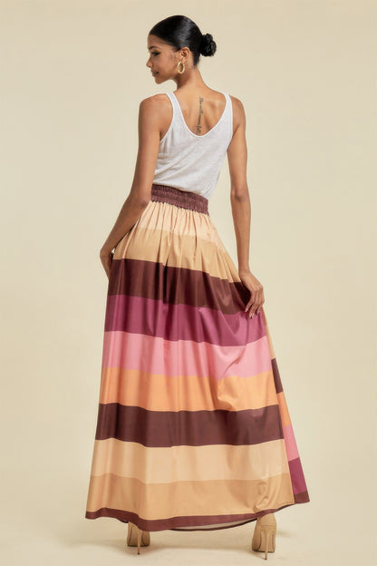 Color Block Maxi Skirt With Pockets - AV Fashion’s
