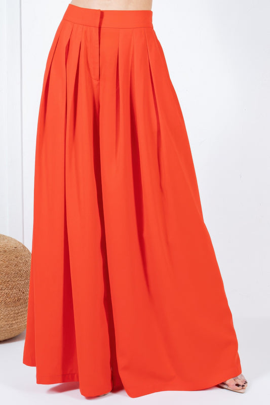Large Hem Wide Leg Pleated Solid Pants - AV Fashion’s
