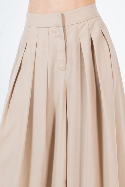 Large Hem Wide Leg Pleated Solid Pants - AV Fashion’s